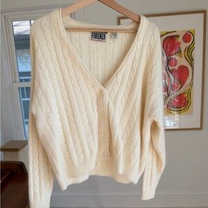 Vintage 1980s Forenza Women's Ivory Cable Knit Cardigan